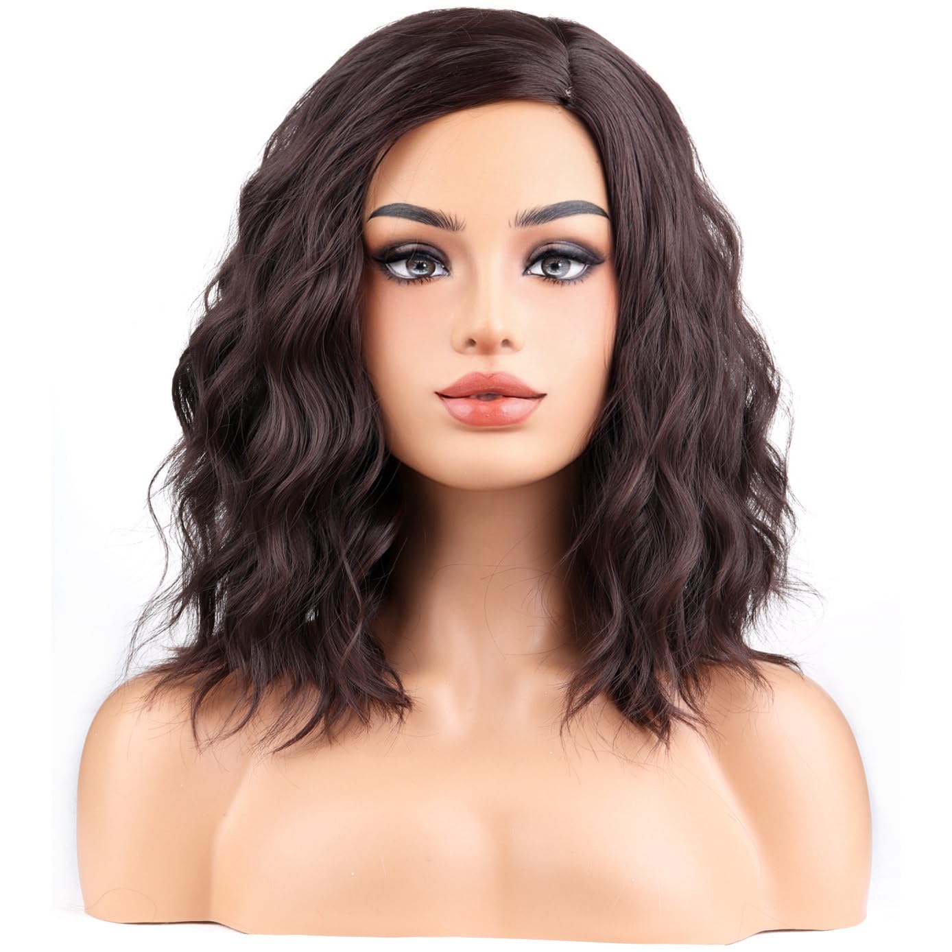 Brown Wigs for Women Short Curly Wavy Wig Girls Mixed Brown Body Heat Resistant Synthetic Hair Wig