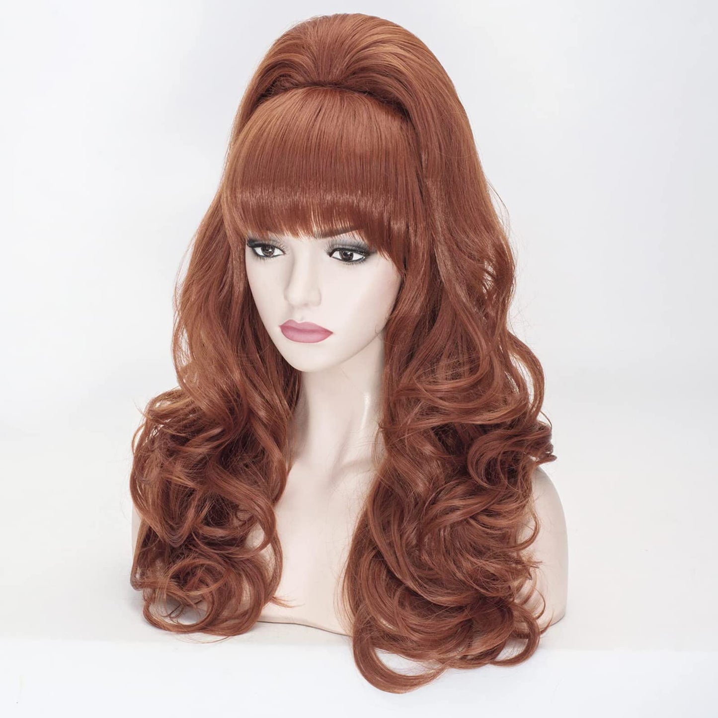 Long Wavy Auburn Copper Bouffant Beehive Wigs Big Curly Wave Retro Wigs for Women 70s 80s Costume 23 Inch