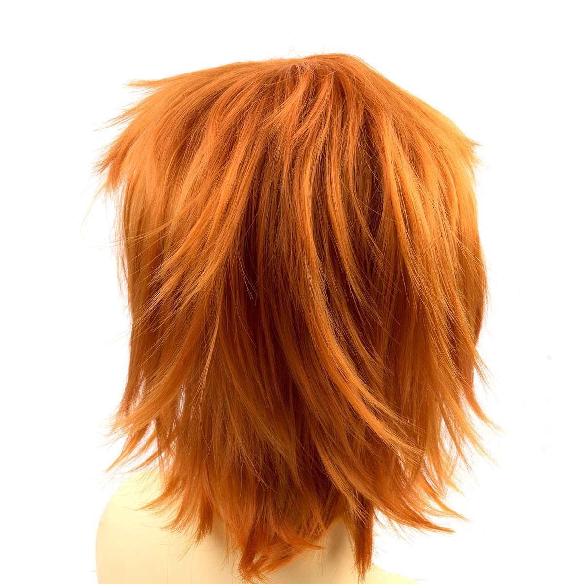 Anime Halloween Wig Dark Orange for Cosplay Party, Synthetic Layered Short Hair Wigs with Bangs