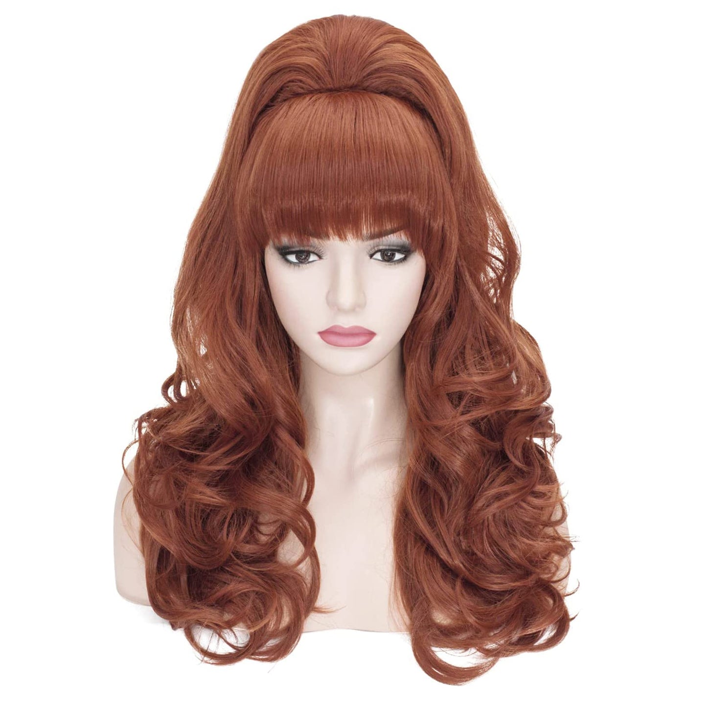 Long Wavy Auburn Copper Bouffant Beehive Wigs Big Curly Wave Retro Wigs for Women 70s 80s Costume 23 Inch