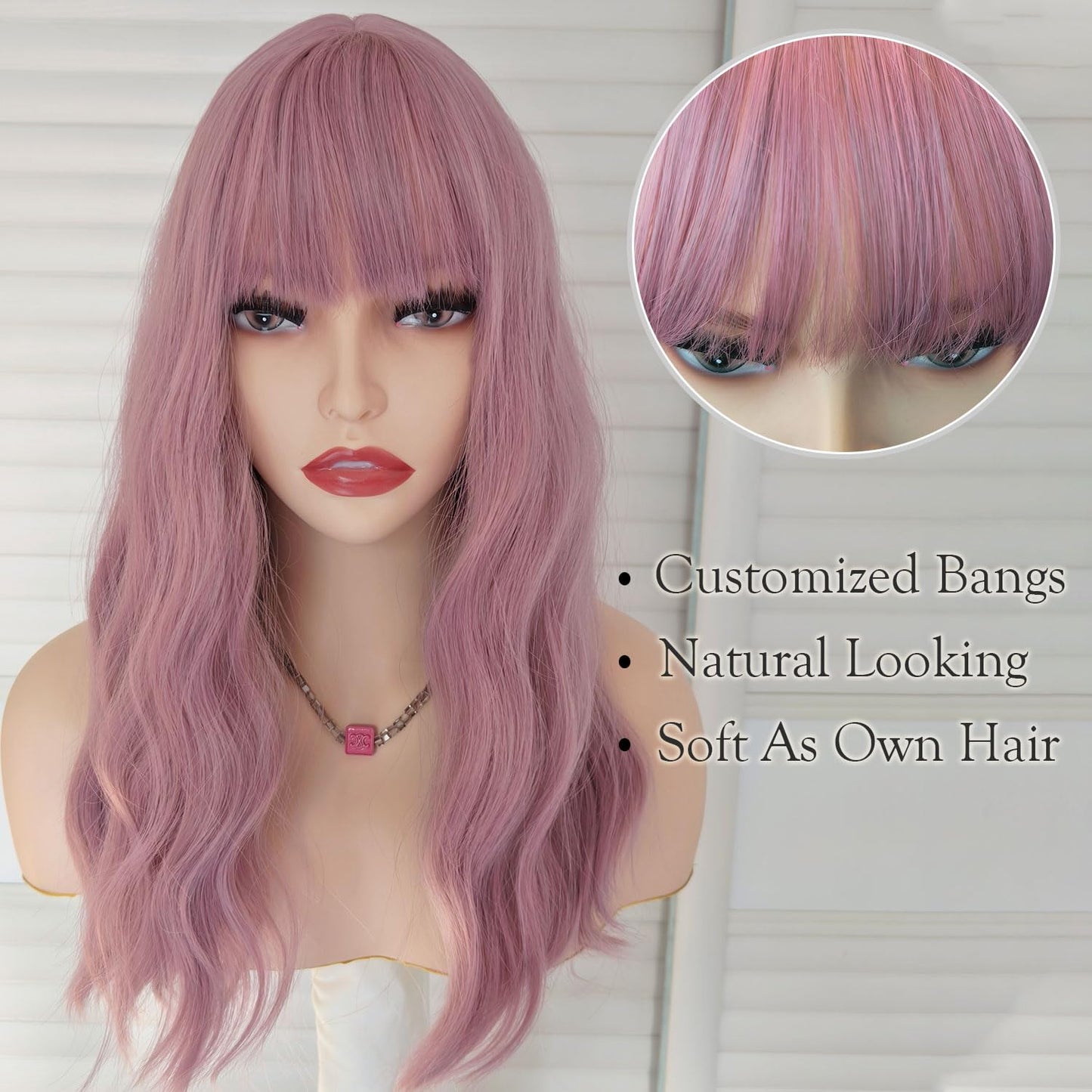 Blue Bob Wave Wigs Synthetic Hair Cosplay Wig with Bangs Natural Wave Wig for Women