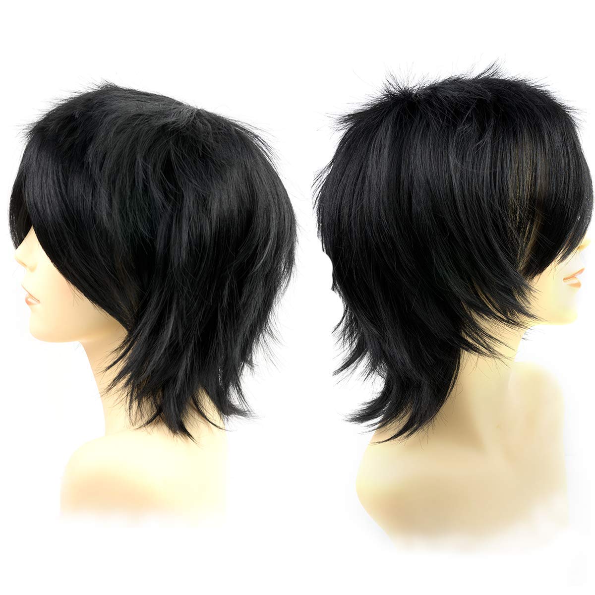 Anime Halloween Wig Dark Orange for Cosplay Party, Synthetic Layered Short Hair Wigs with Bangs