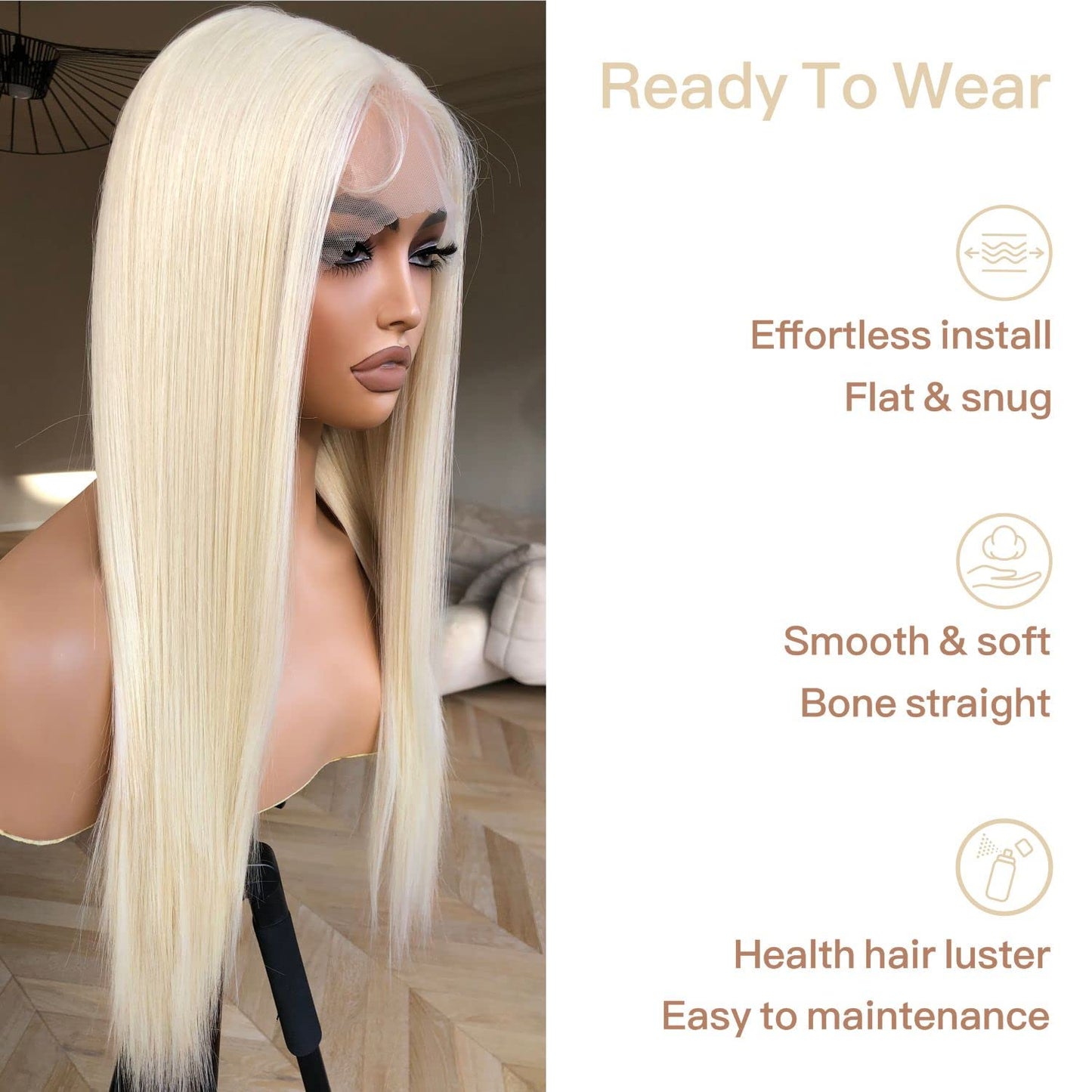 Honey Blonde Lace Front Wig - Pre Plucked, Ready to Wear, HD Glueless 13X5X1 - Highlight Synthetic Straight Wig for Women