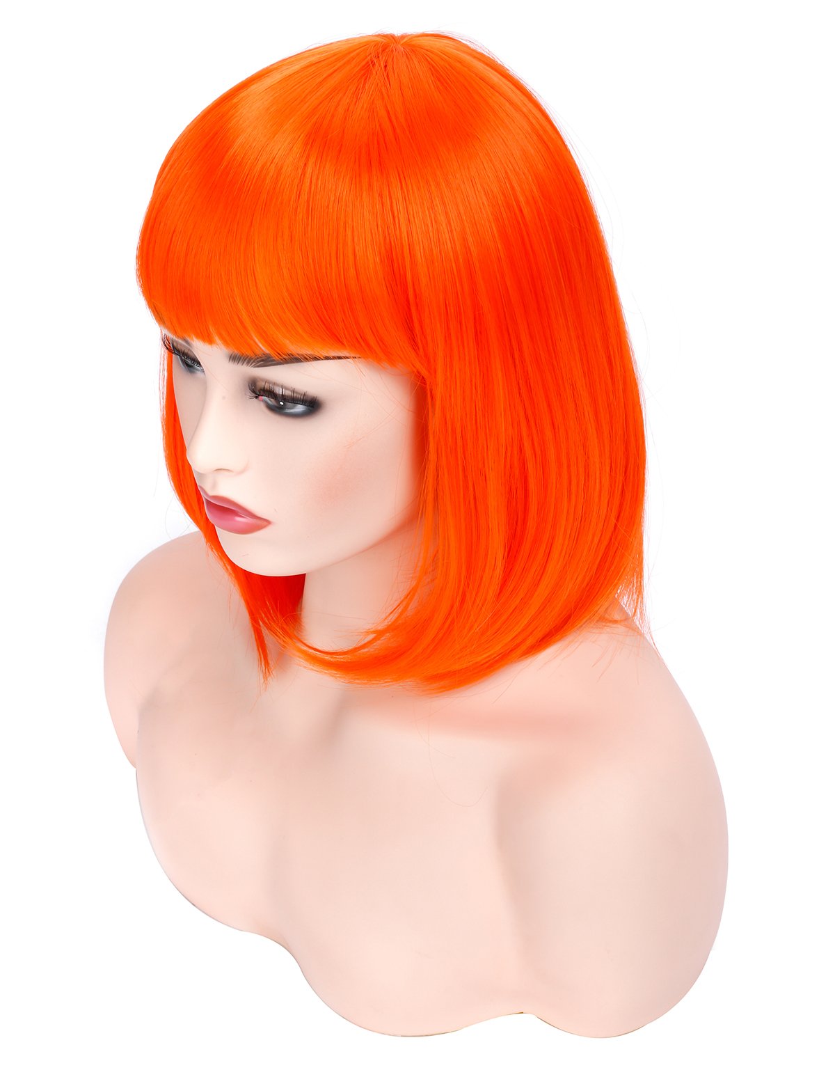 Short Straight Bob Wig Heat Resistant Hair with Blunt Bangs Natural Looking Cosplay Costume Daily Wigs