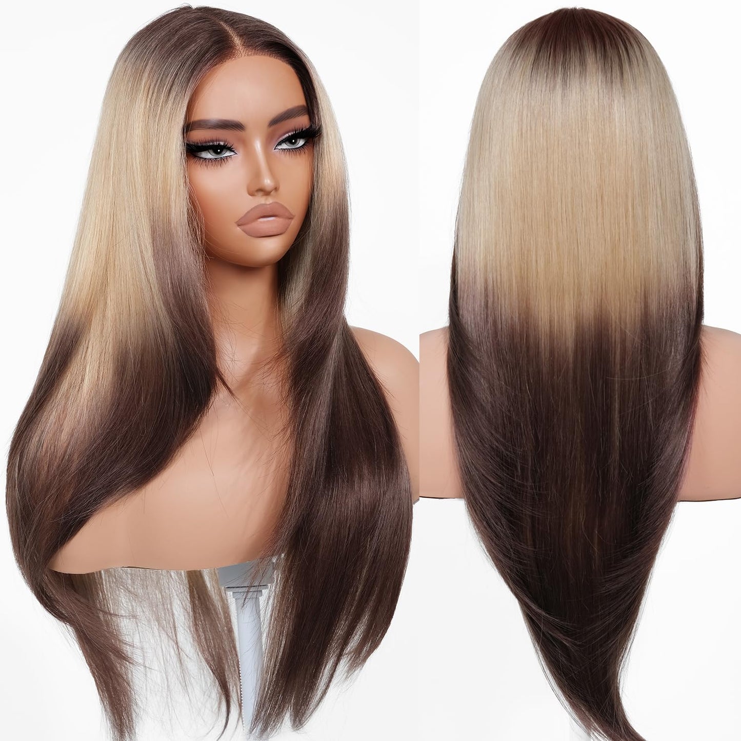 Wear and Go Glueless Wigs Pre Plucked Pre Cut for Beginners Honey Blonde Synthetic Lace Front Wigs For Woman Long layered straight Wigs