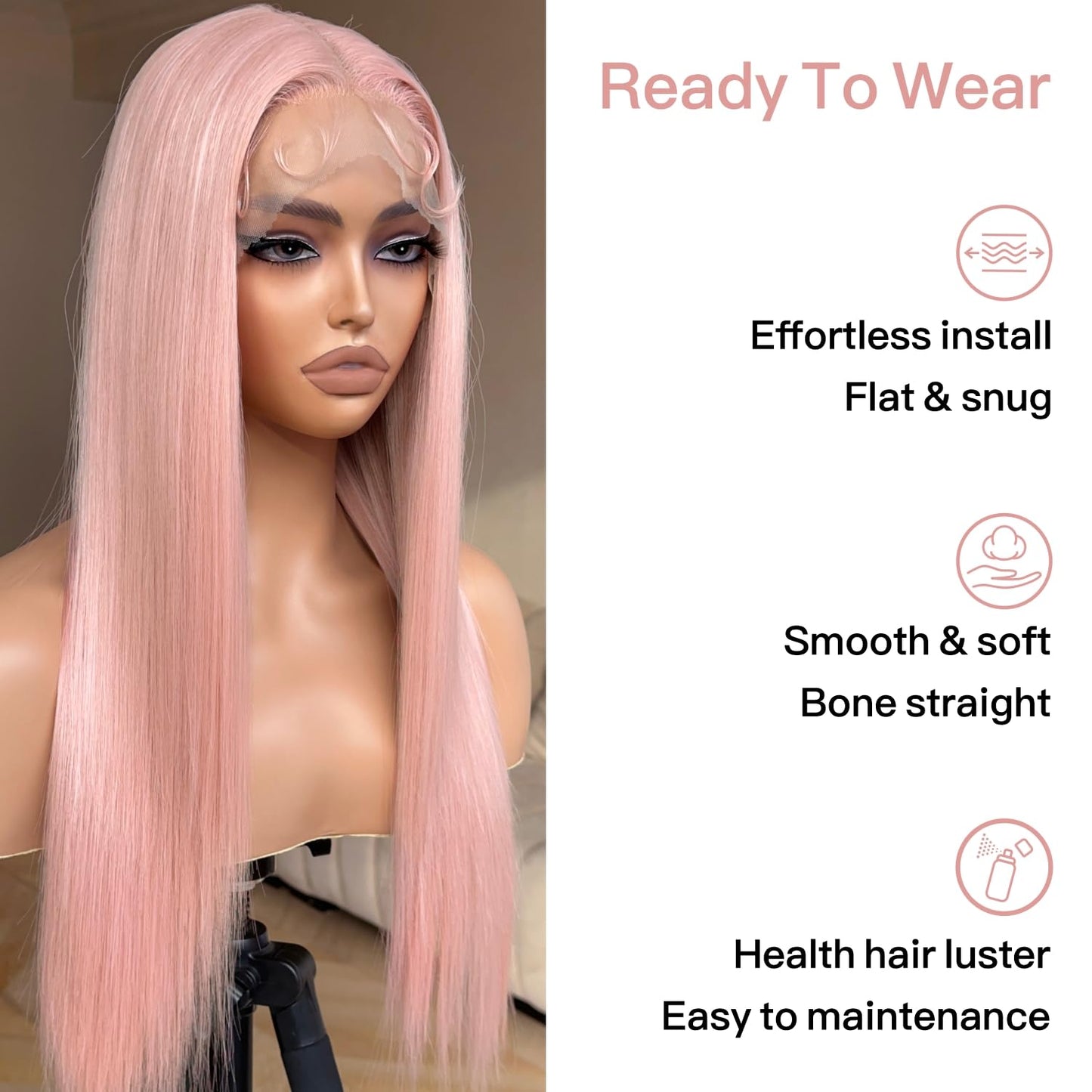 Honey Blonde Lace Front Wig - Pre Plucked, Ready to Wear, HD Glueless 13X5X1 - Highlight Synthetic Straight Wig for Women