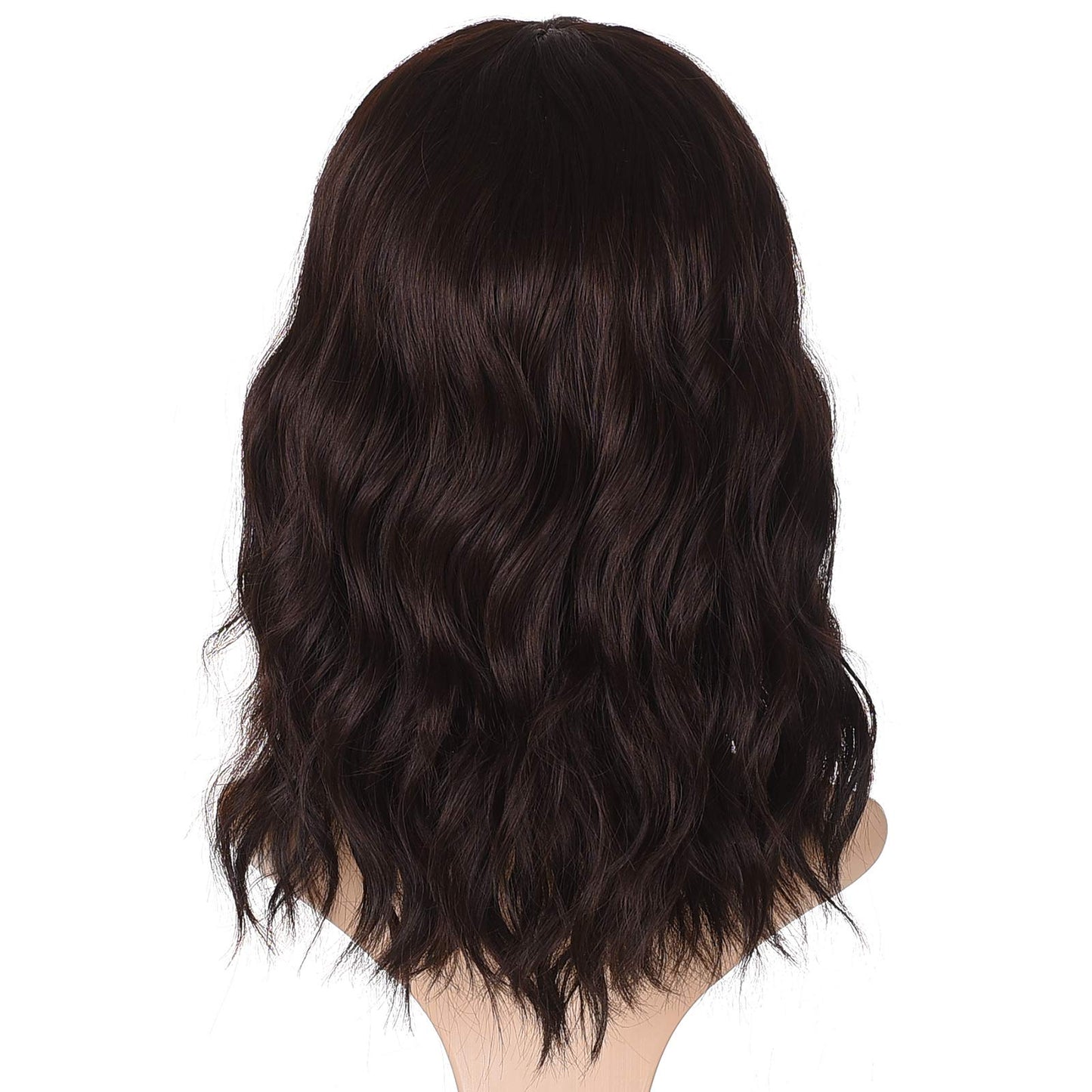 Short Black Wavy Bob Wig with Bangs for Women 16 Inches Natural Synthetic Hair Wavy Wigs