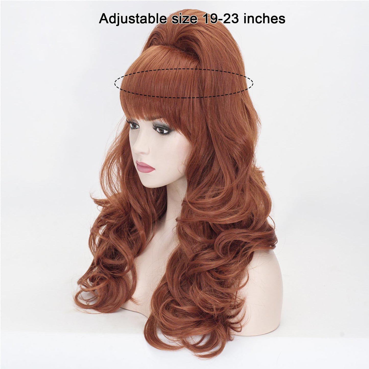 Long Wavy Auburn Copper Bouffant Beehive Wigs Big Curly Wave Retro Wigs for Women 70s 80s Costume 23 Inch