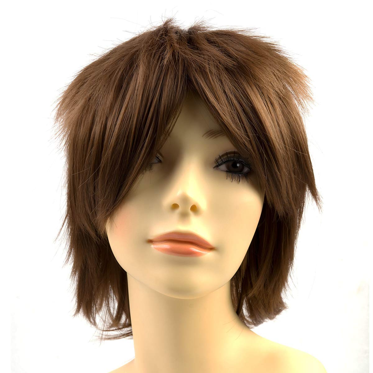 Anime Halloween Wig Dark Orange for Cosplay Party, Synthetic Layered Short Hair Wigs with Bangs