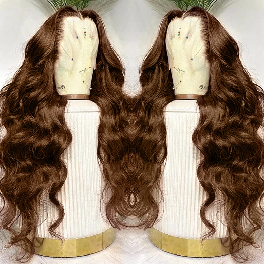 13x4 Brown Body Wave Lace Front Wigs Human Hair Chestnut Brown Colored Human Hair Wigs For Women