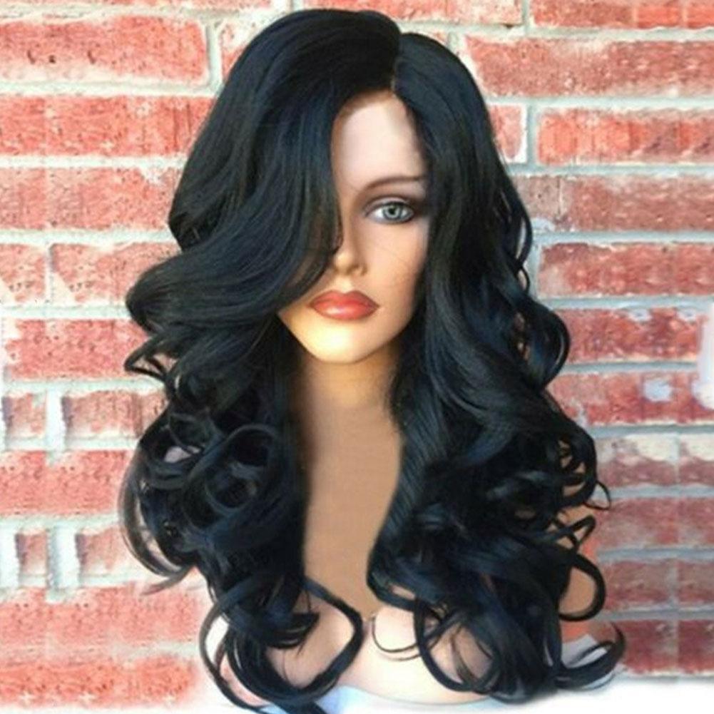 Long wavy synthetic wig Middle partial curly wig black women