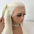 Synthetic hair front wigs long straight platinum hair