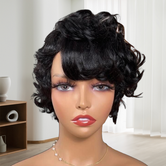 Curly with Side Swept Bangs Lace Front Wigs