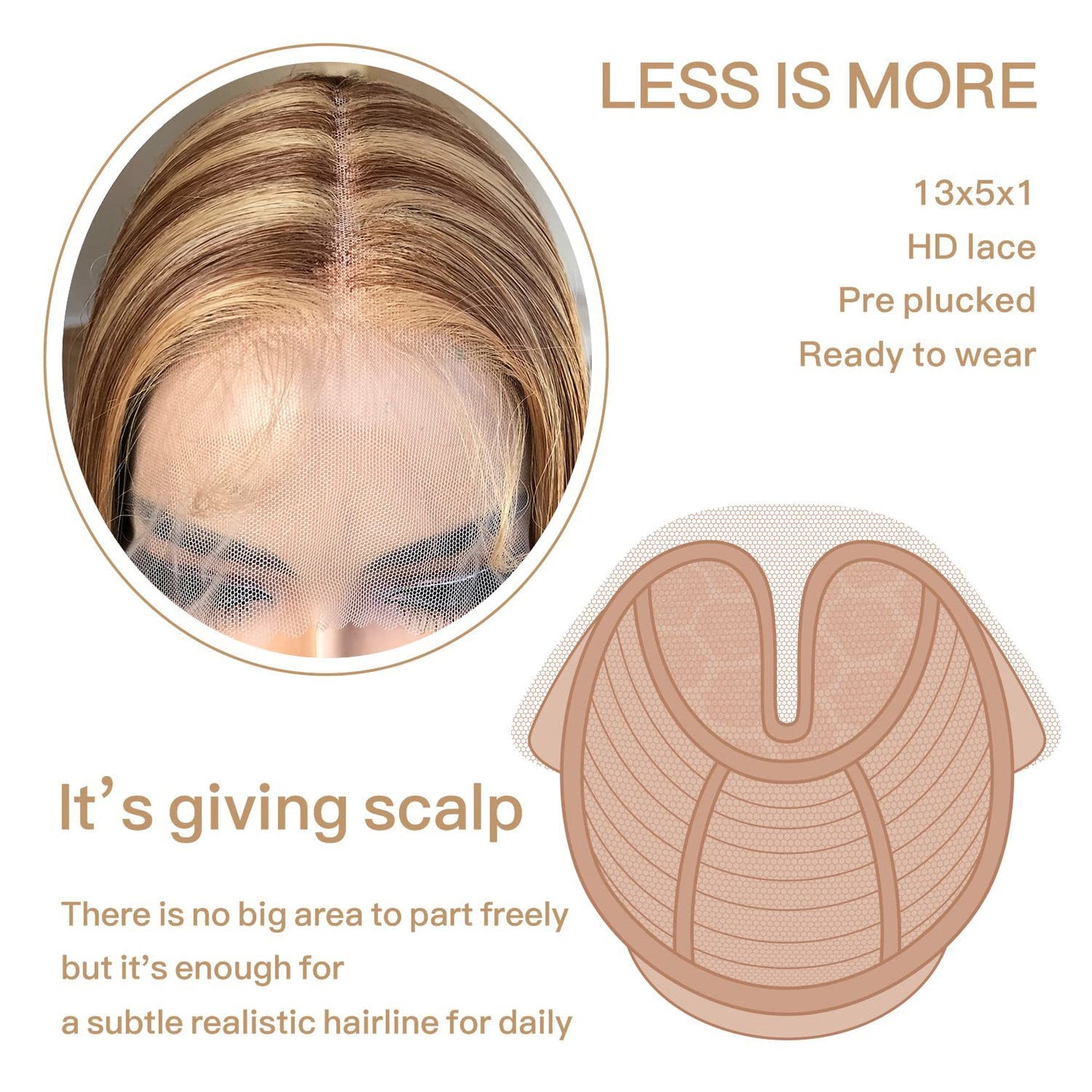 Honey Blonde Lace Front Wig - Pre Plucked, Ready to Wear, HD Glueless 13X5X1 - Highlight Synthetic Straight Wig for Women