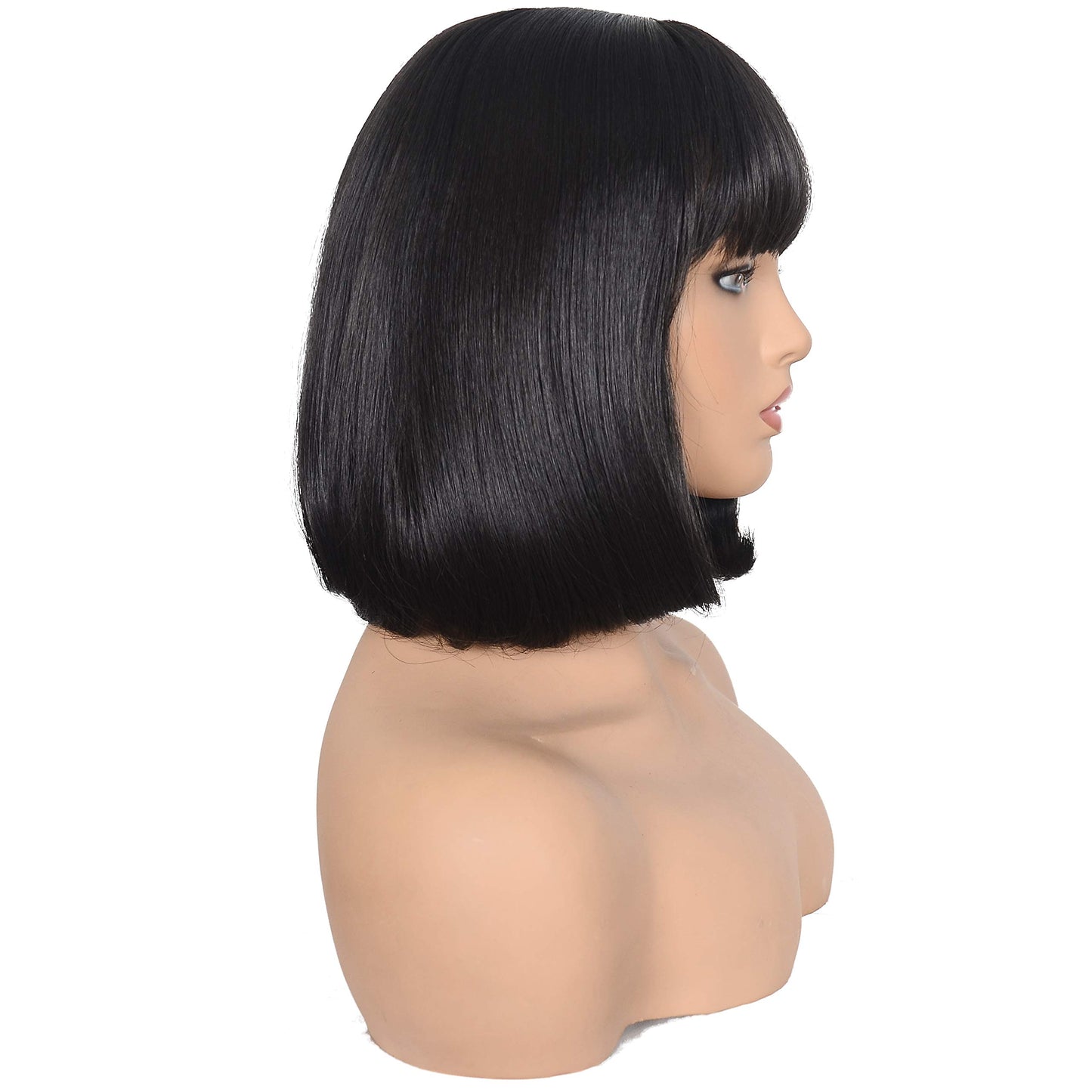 Short Straight Bob Wig Heat Resistant Hair with Blunt Bangs Natural Looking Cosplay Costume Daily Wigs