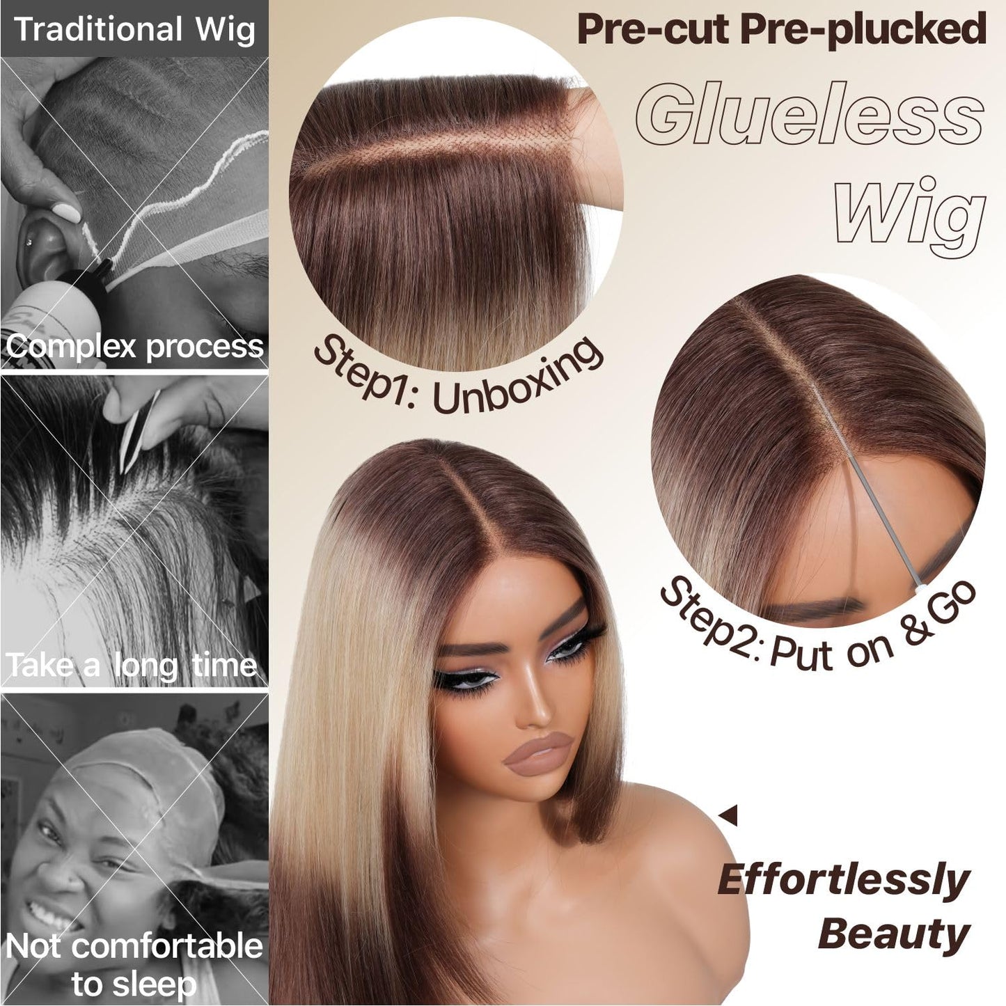 Wear and Go Glueless Wigs Pre Plucked Pre Cut for Beginners Honey Blonde Synthetic Lace Front Wigs For Woman Long layered straight Wigs