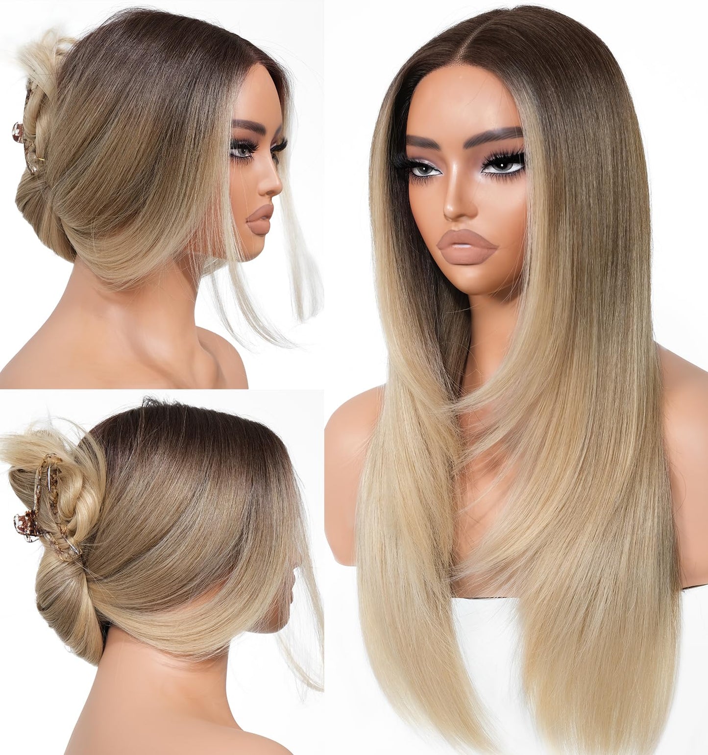 Wear and Go Glueless Wigs Pre Plucked Pre Cut for Beginners Honey Blonde Synthetic Lace Front Wigs For Woman Long layered straight Wigs