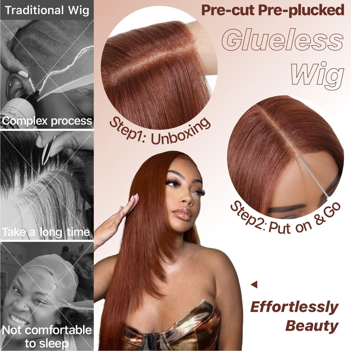 Wear and Go Glueless Wigs Pre Plucked Pre Cut for Beginners Honey Blonde Synthetic Lace Front Wigs For Woman Long layered straight Wigs