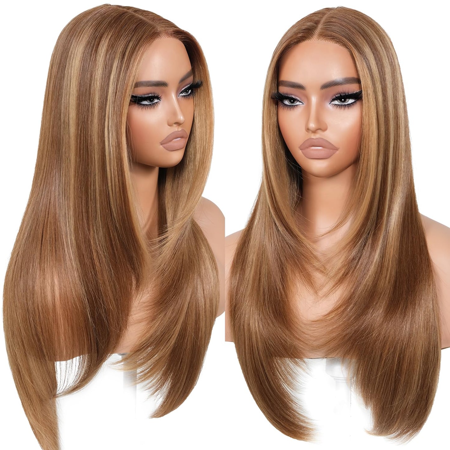 Wear and Go Glueless Wigs Pre Plucked Pre Cut for Beginners Honey Blonde Synthetic Lace Front Wigs For Woman Long layered straight Wigs