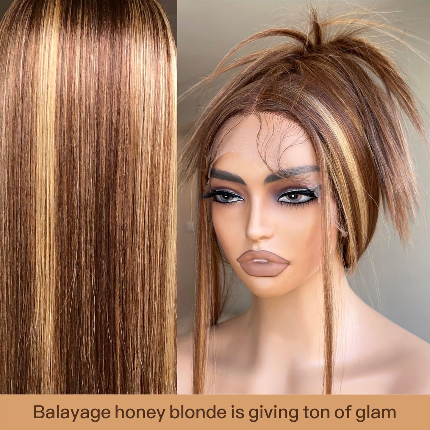 Honey Blonde Lace Front Wig - Pre Plucked, Ready to Wear, HD Glueless 13X5X1 - Highlight Synthetic Straight Wig for Women