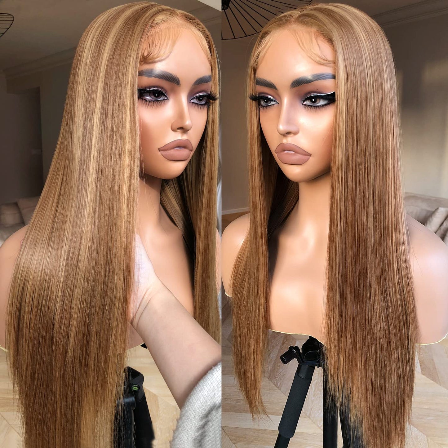 Honey Blonde Lace Front Wig - Pre Plucked, Ready to Wear, HD Glueless 13X5X1 - Highlight Synthetic Straight Wig for Women