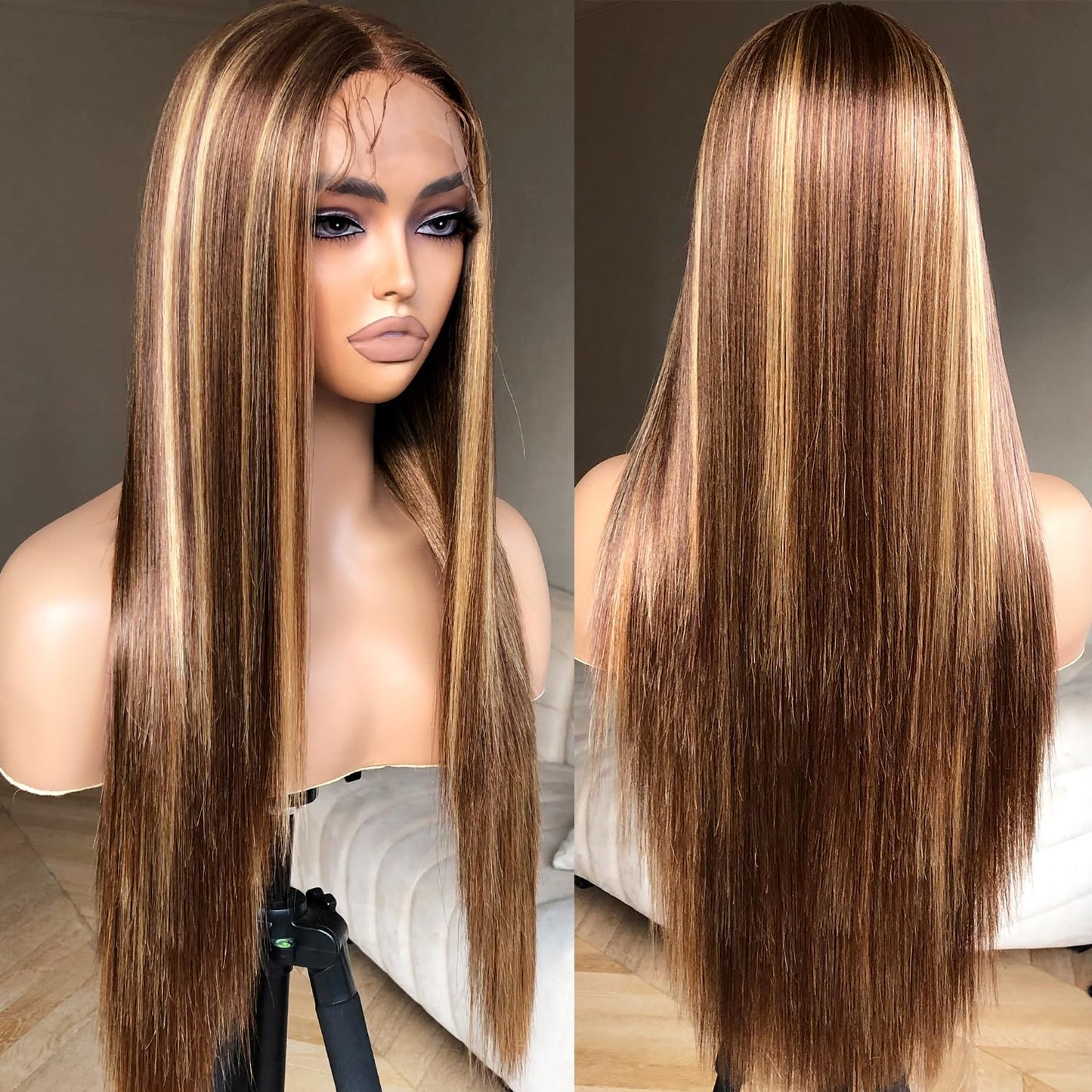 Honey Blonde Lace Front Wig - Pre Plucked, Ready to Wear, HD Glueless 13X5X1 - Highlight Synthetic Straight Wig for Women