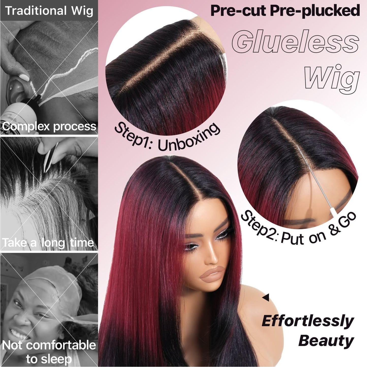 Wear and Go Glueless Wigs Pre Plucked Pre Cut for Beginners Honey Blonde Synthetic Lace Front Wigs For Woman Long layered straight Wigs