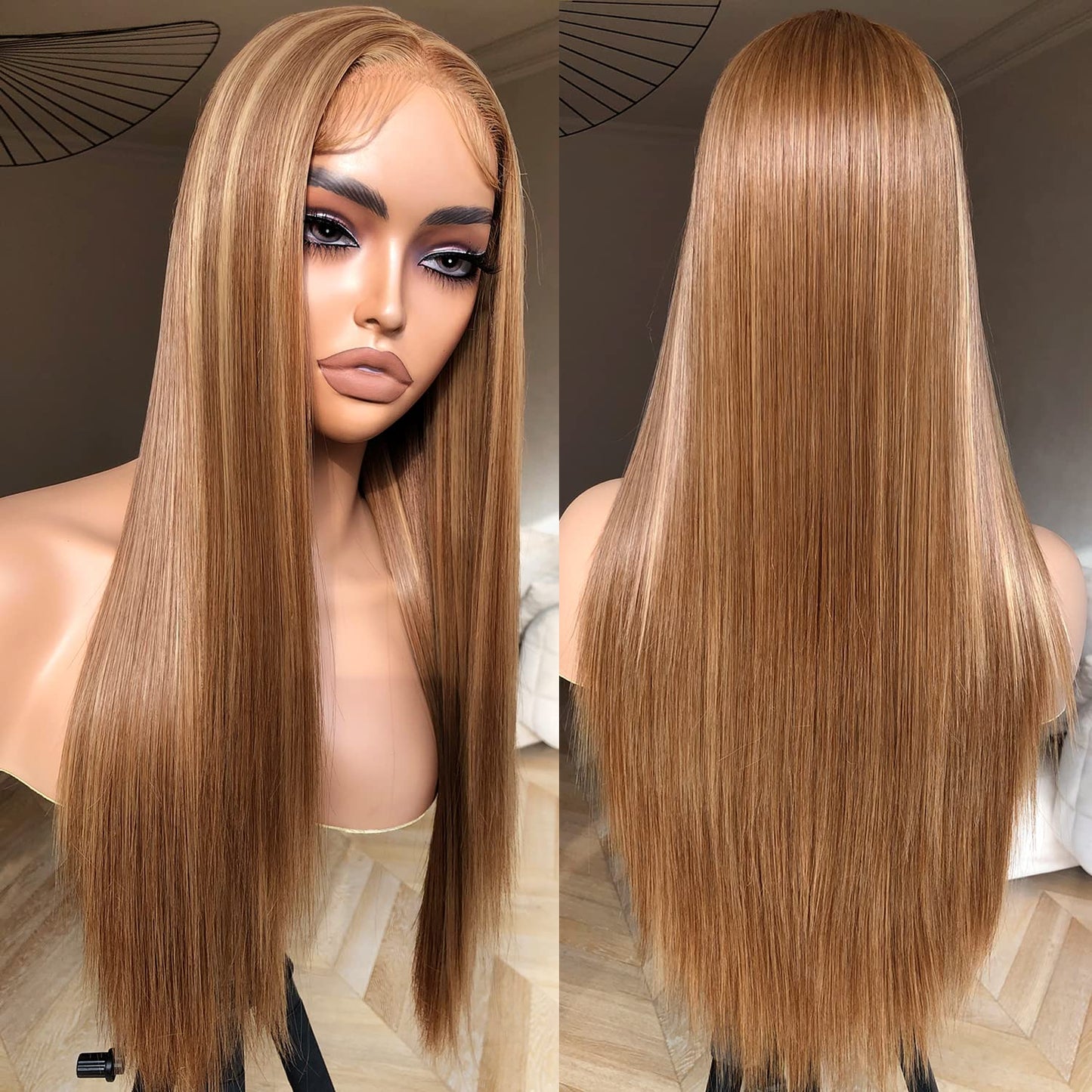 Honey Blonde Lace Front Wig - Pre Plucked, Ready to Wear, HD Glueless 13X5X1 - Highlight Synthetic Straight Wig for Women