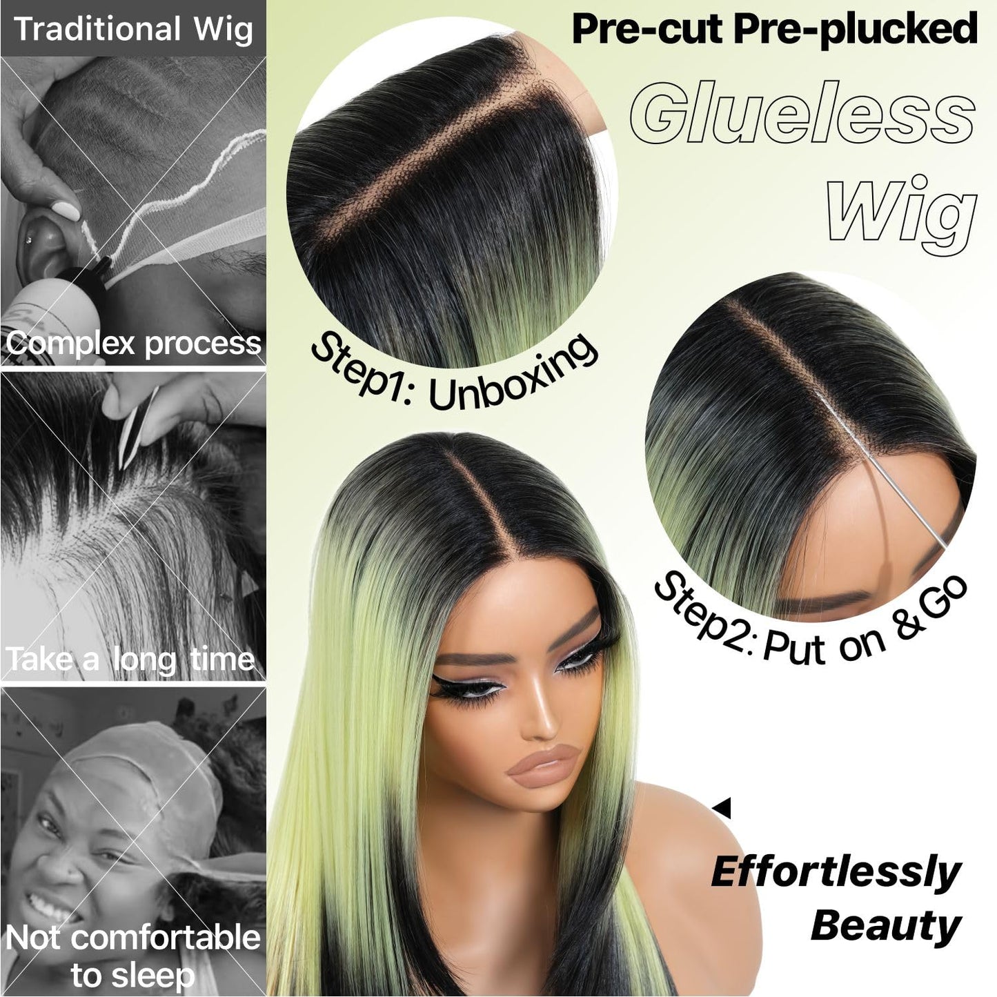 Wear and Go Glueless Wigs Pre Plucked Pre Cut for Beginners Honey Blonde Synthetic Lace Front Wigs For Woman Long layered straight Wigs