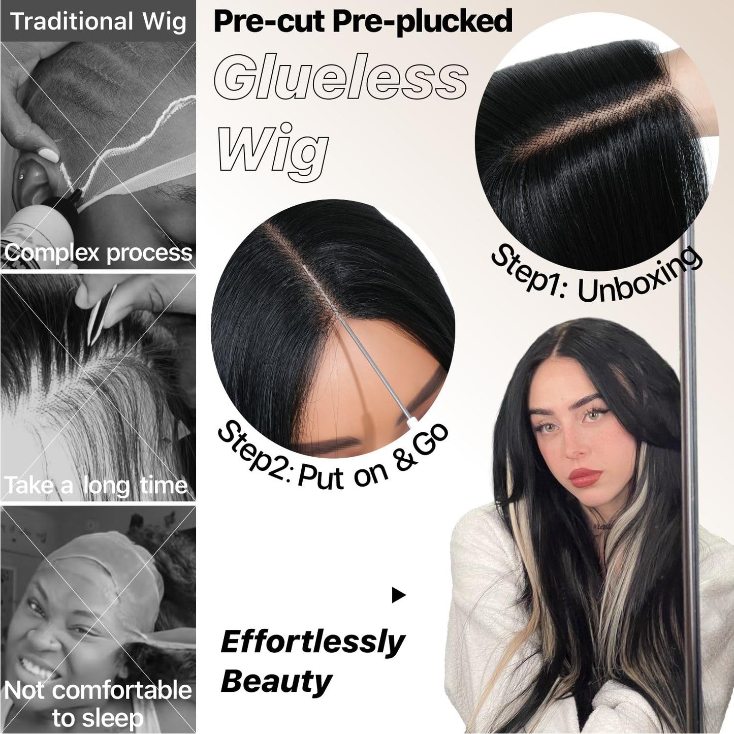 Wear and Go Glueless Wigs Pre Plucked Pre Cut for Beginners Honey Blonde Synthetic Lace Front Wigs For Woman Long layered straight Wigs