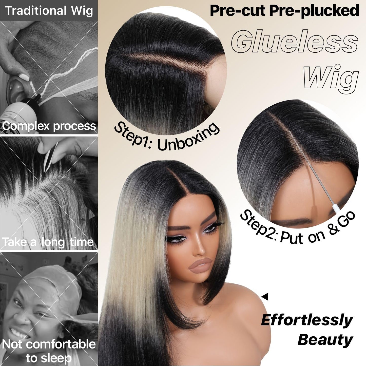 Wear and Go Glueless Wigs Pre Plucked Pre Cut for Beginners Honey Blonde Synthetic Lace Front Wigs For Woman Long layered straight Wigs