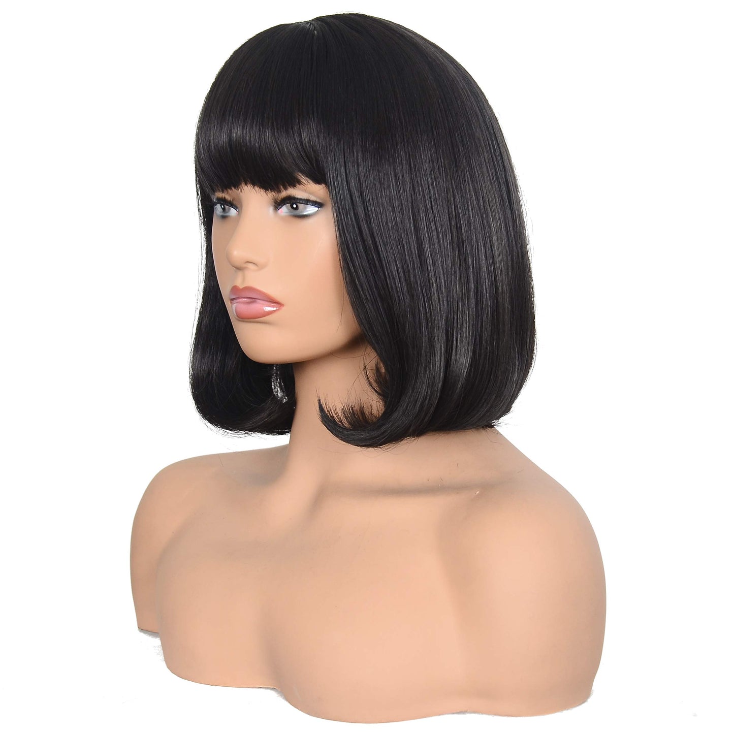 Short Straight Bob Wig Heat Resistant Hair with Blunt Bangs Natural Looking Cosplay Costume Daily Wigs