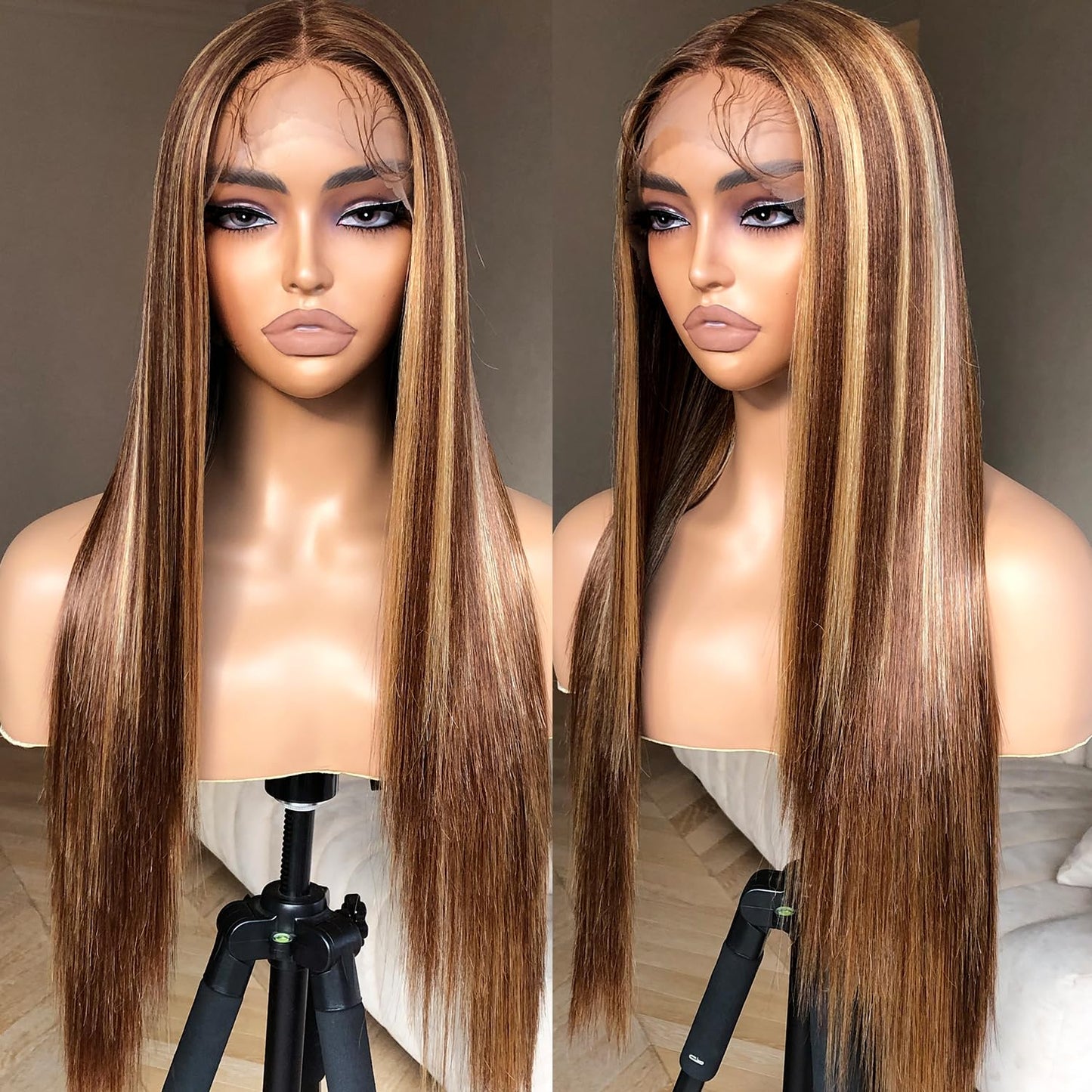 Honey Blonde Lace Front Wig - Pre Plucked, Ready to Wear, HD Glueless 13X5X1 - Highlight Synthetic Straight Wig for Women