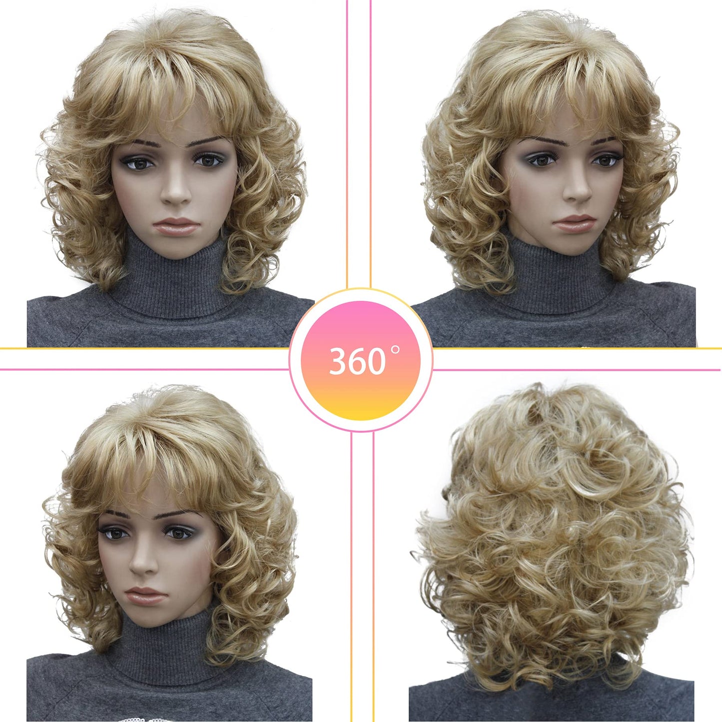 Women's Long Curly Body Wavy Heat Resistant Blonde with Highlights Wig Synthetic Full Hair Wig for Women (Blonde with Highlights)