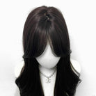 Long black brown straight hair wig and bangs synthesize female synthetic high temperature wig