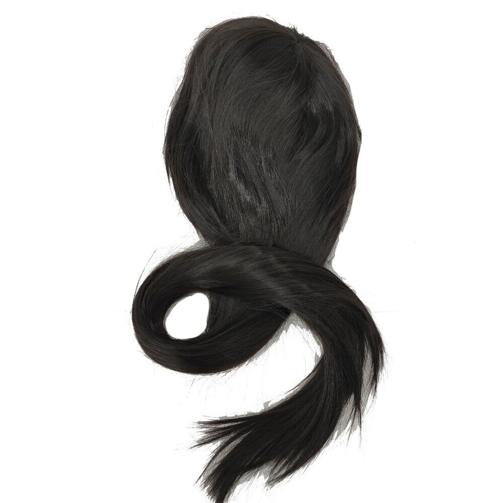 Black and long full hair wig side bangs 31 -inch long synthetic hair