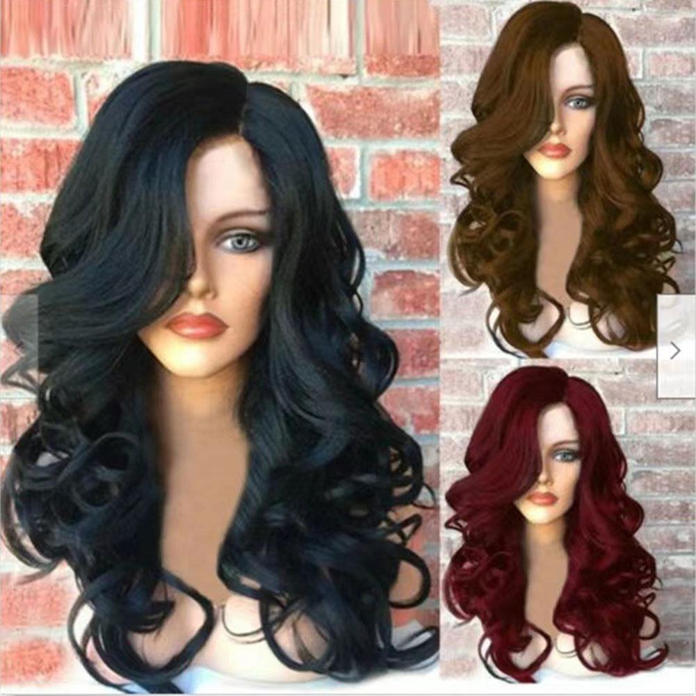 Long wavy synthetic wig Middle partial curly wig black women