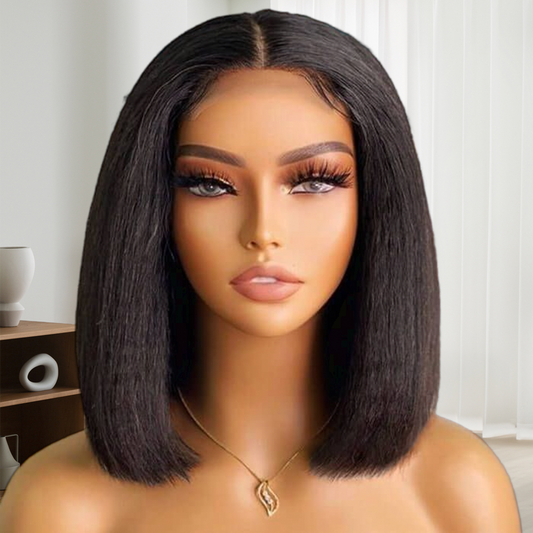 Kinky Straight Short Bob Wigs 4X4 Lace Wig