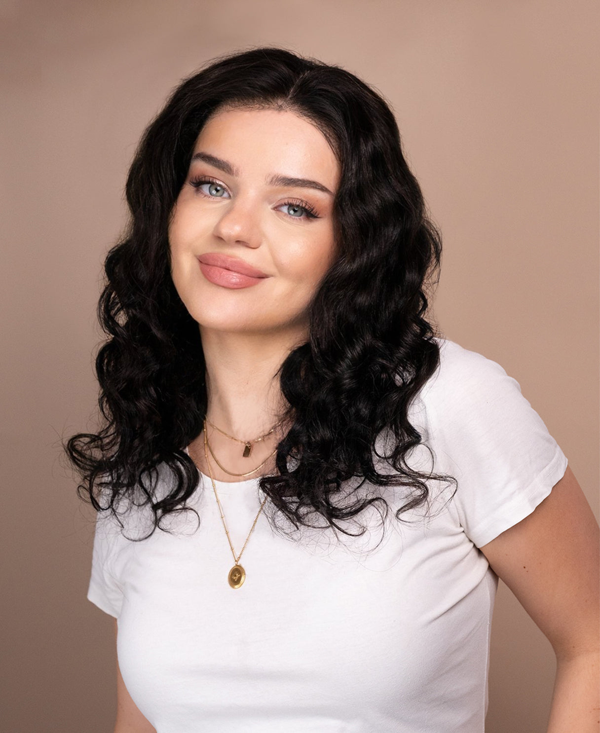 Natural Curly Mid-Length Human Wigs Lace Front 18 Inches