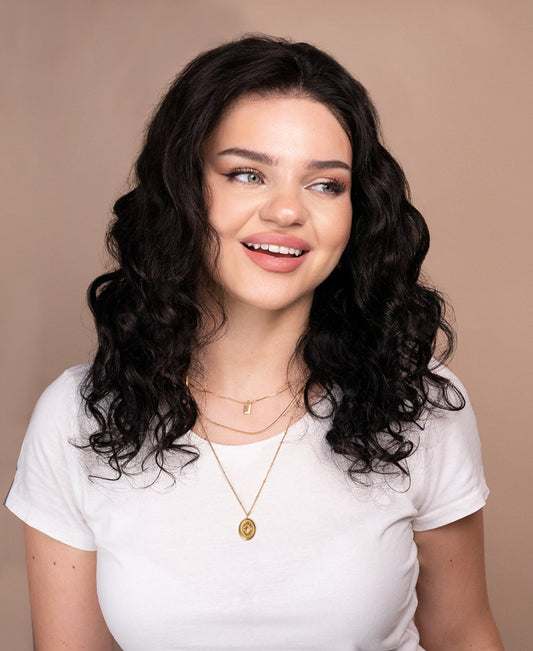 Natural Curly Mid-Length Human Wigs Lace Front 18 Inches