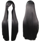 Black and long full hair wig side bangs 31 -inch long synthetic hair