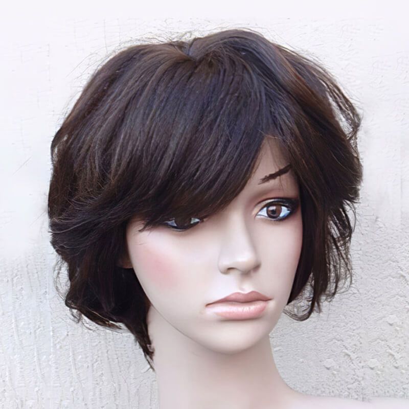 Glueless Short Brown Human Hair Bob Wig with Bangs