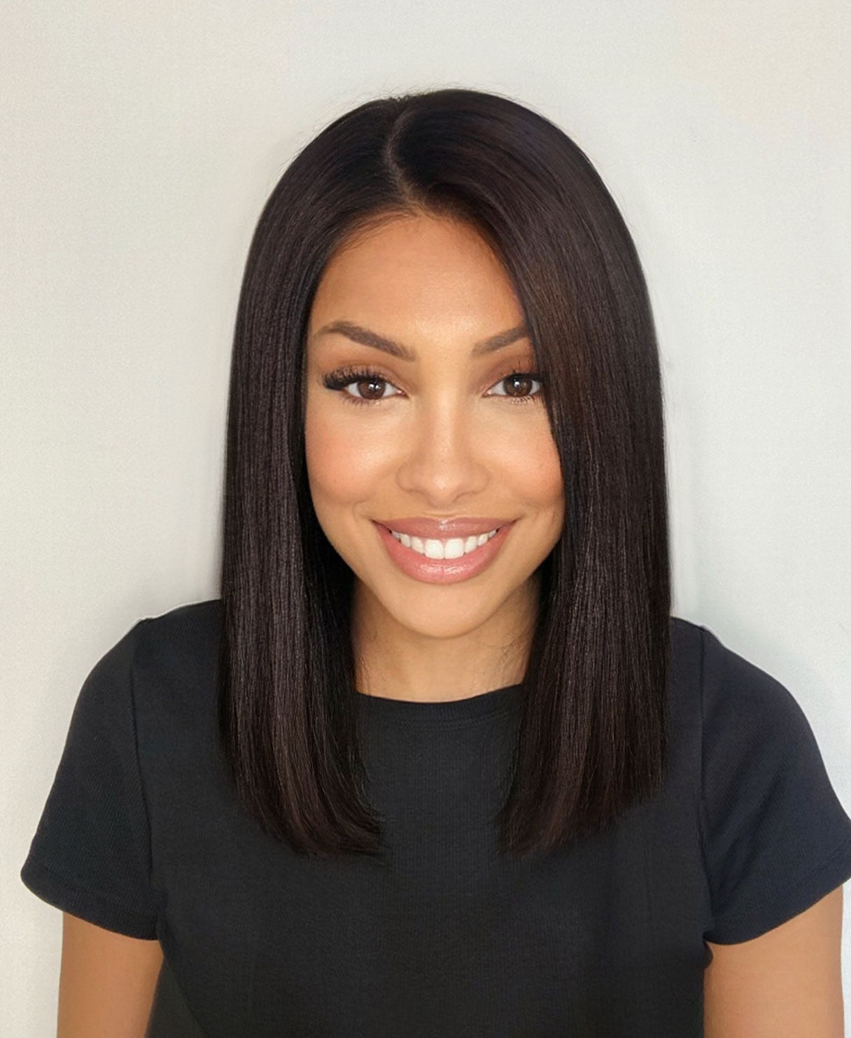 Long Bob Natural Straight Human Wigs Lace Front 12 Inches