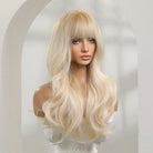 Golden hair wigs and bangs long wave synthetic women's fashion wigs