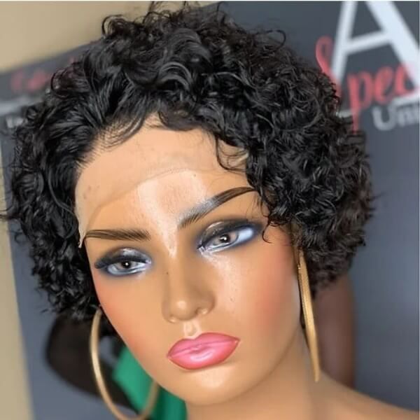 Pixie Cut Short Curly Human Hair 4x4 Closure Wig