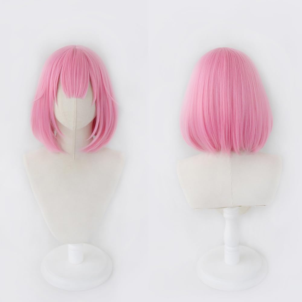 Pink short straight wig female bob synthetic wig
