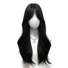 Long black brown straight hair wig and bangs synthesize female synthetic high temperature wig