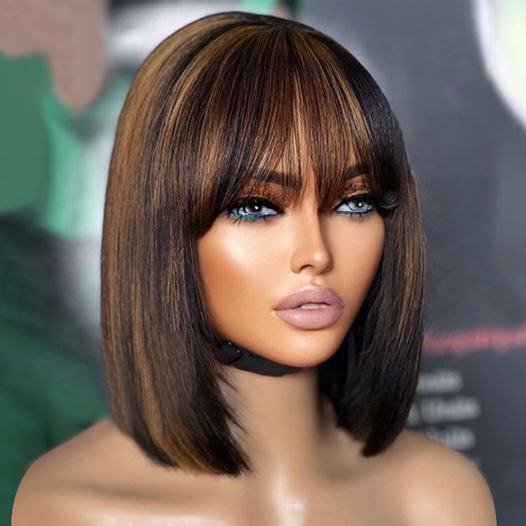 Glueless Wigs With Bangs Lace Front Wig Human Hair Wig