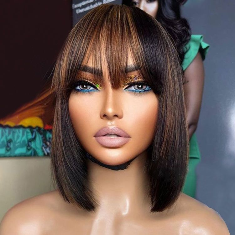 Glueless Wigs With Bangs Lace Front Wig Human Hair Wig