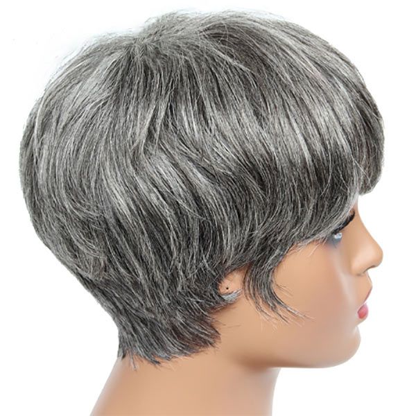 Short Human Hair Pixie Cut Bob Bangs Wig Lace Front Wig